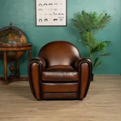 Fauteuil club cabaret cuir de basane chocolat