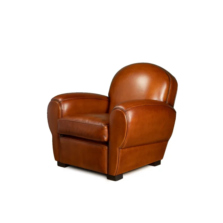 Fauteuil club Auteuil havane, vue de 3/4