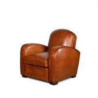 Fauteuil club cuir Hemingway havane, vue de 3/4