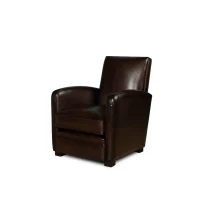 Fauteuil Club cuir Léon chocolat, vue de 3/4