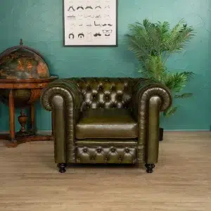 Fauteuil Chesterfield Churchill cuir de basane vert
