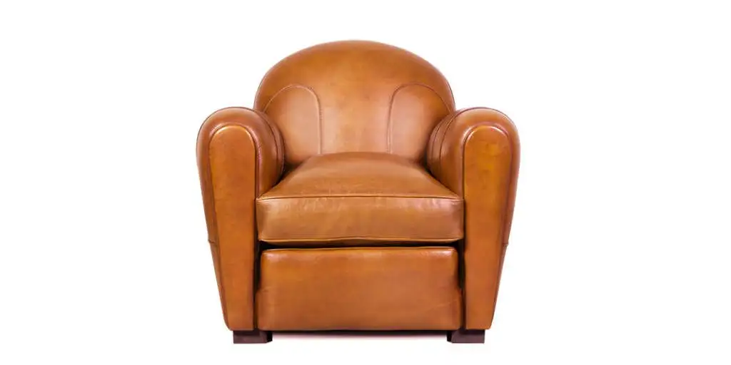 Fauteuil Club en cuir couleur miel modèle Longchamp