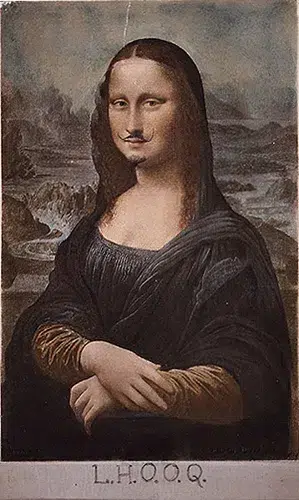 Œuvre de Marcel Duchamp, la Joconde avec une moustache dessinée 