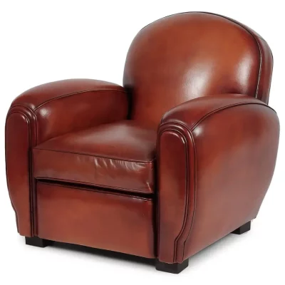 Fauteuil club Gentleman en cuir de basane couleur cognac