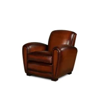 Fauteuil club cuir Joseph havane nuancé vue de 3/4