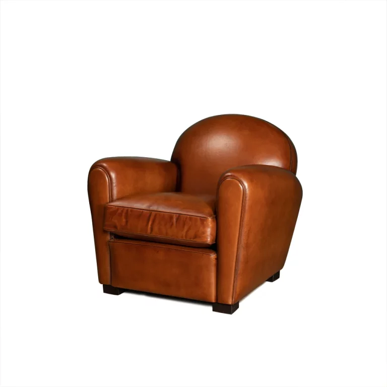 Fauteuil club cuir Epicure havane, vue de 3/4