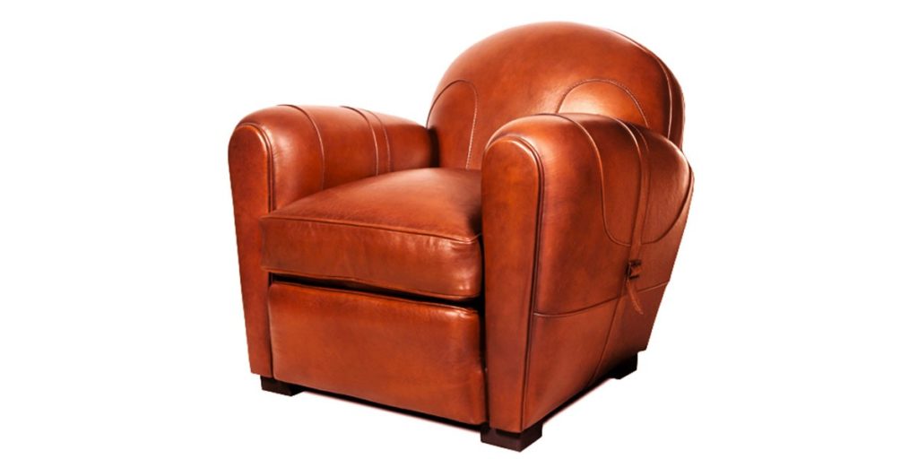 Fauteuil club Longchamp cuir de basane couleur cognac