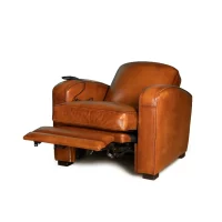 Fauteuil club cuir relax Grand Carré ouvert, couleur havane, vue de 3/4