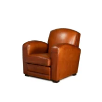 Fauteuil club cuir Grand Carré havane, vue de 3/4