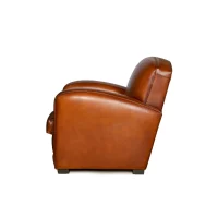 Fauteuil club cuir Grand Carré havane, vue de côté