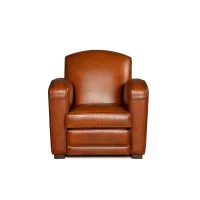 Fauteuil club cuir Grand Carré havane, vue de face