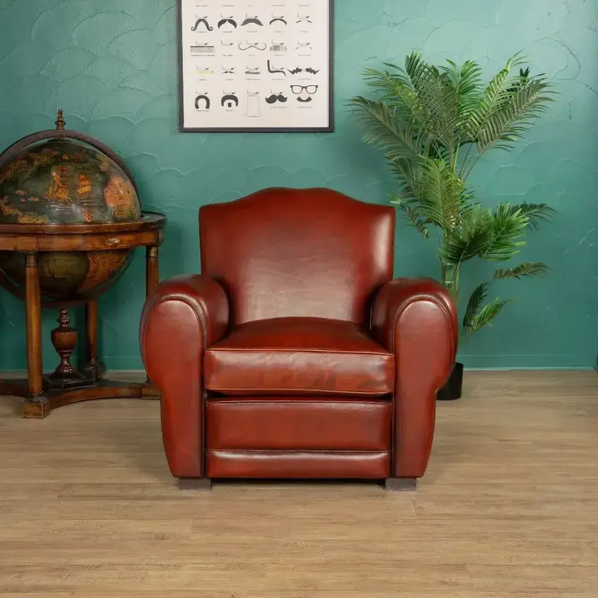 Fauteuil club cuir Grand Moustache cognac en ambiance