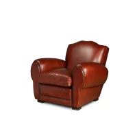 Fauteuil club cuir Grand Moustache cognac, vue de 3/4