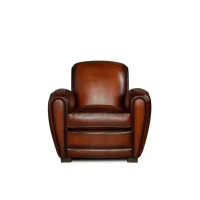 Fauteuil club cuir Joseph havane nuancé vue de face