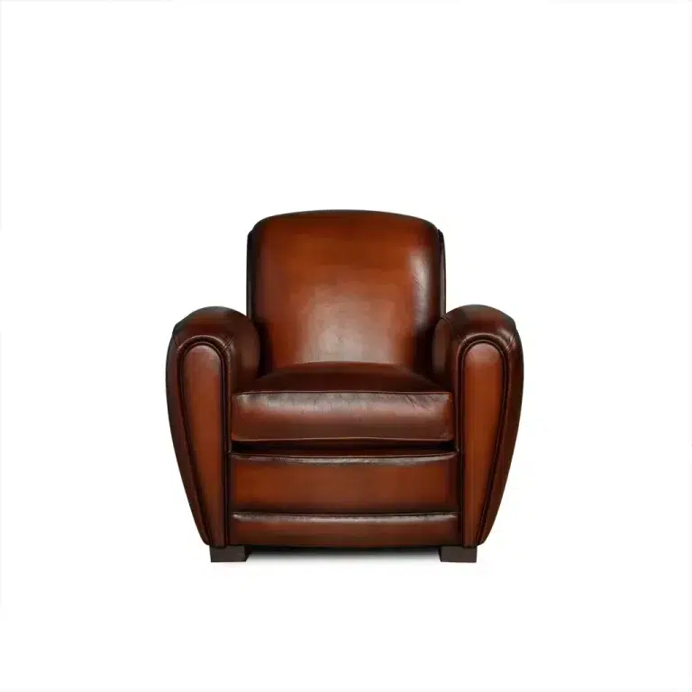 Fauteuil club cuir Joseph havane nuancé vue de face