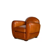 Fauteuil club cuir Jules miel, vue de 3/4