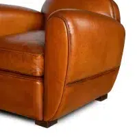 Fauteuil club cuir Jules miel, zoom accotoir