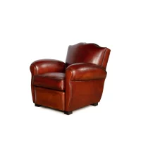 Fauteuil club cuir Petit Moustache cognac, vue de 3/4