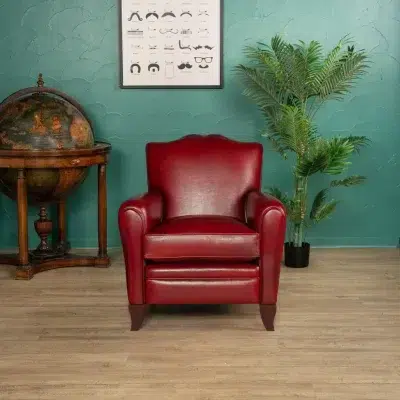 Fauteuil club cuir Fernand rouge cerise en situation