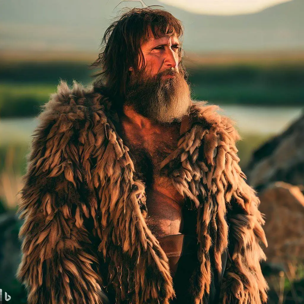 Homme préhistorique qui porte une épaisse fourrure 