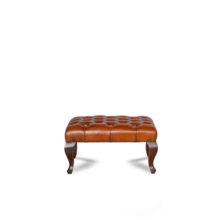 Repose-pieds Chesterfield rectangulaire havane, vue de face