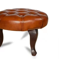 Repose-pieds Chesterfield rond havane, zoom sur les détails
