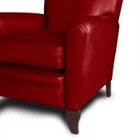 Fauteuil club cuir Fernand rouge, zoom sur un accoudoir