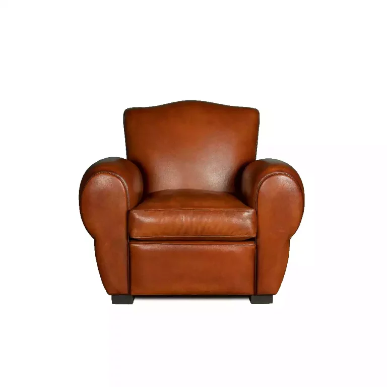 Fauteuil club cuir Grand Chapeau de Gendarme havane vue de face
