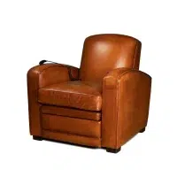 Fauteuil club cuir relax Grand Carré havane, vue de 3/4