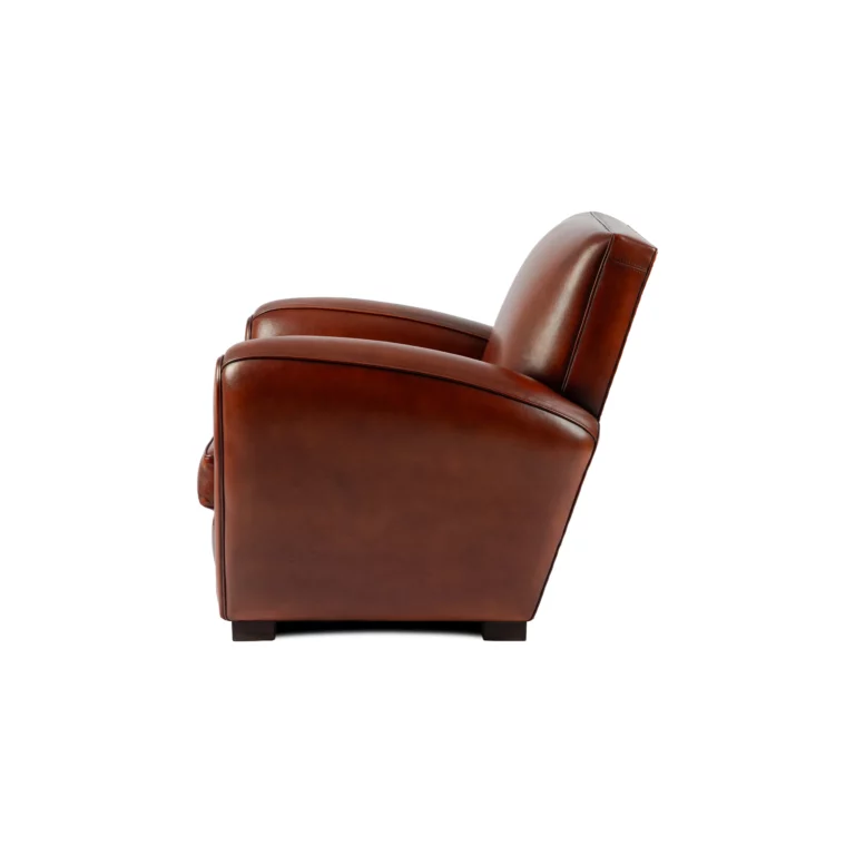 Fauteuil club Emile en cuir de basane, vue de côté, silhouette et accotoirs