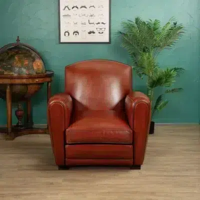 Fauteuil club Emile en cuir de basane cognac – vue de face