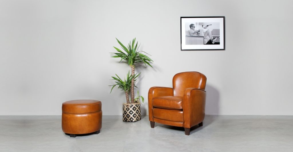 Bridge, fauteuil, cuir rustique, face