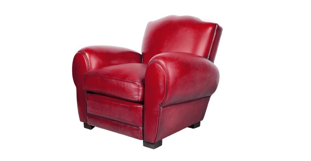 Fauteuil club grand moustache en cuir de basane couleur rouge 