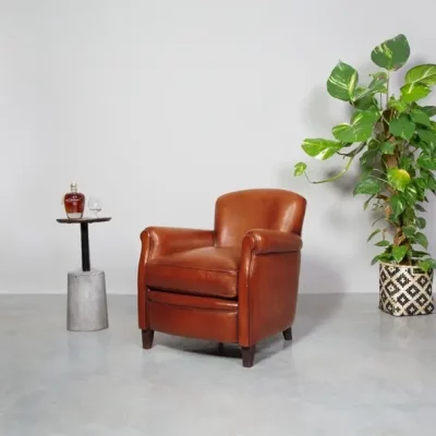 Parisien, fauteuil club, cuir miel, face